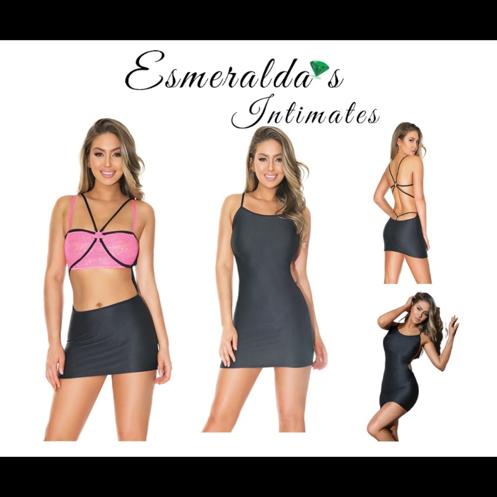 Bold Stretch Knit Fitted Reversible Dress & G-String Black O/S